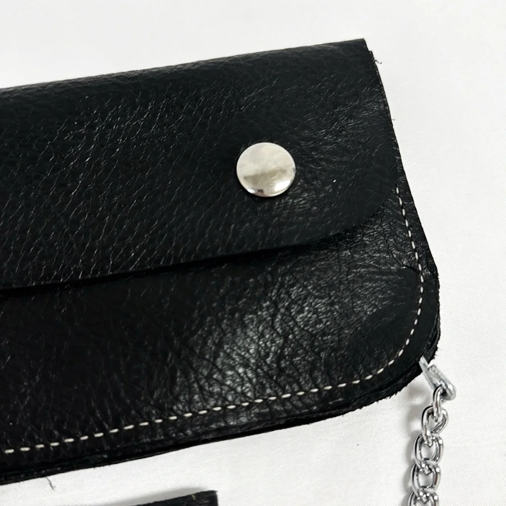 Leather Biker Bifold Wallet With Chain 5 Compartments Size 9 1/4”x4”